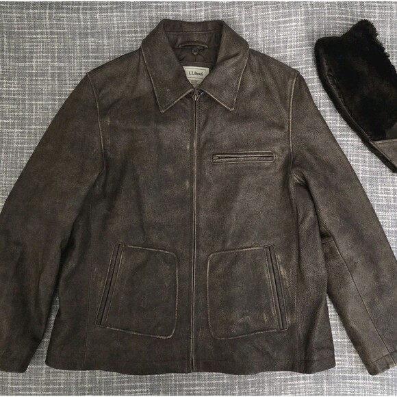 RARE LL BEAN Leather Aviator Jacket Women’s MP Brown Removable Sherpa Collar - Picture 11 of 16